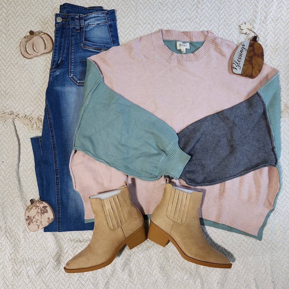 BiBi Colorblock Sweater in Pink, Blue, and Gray